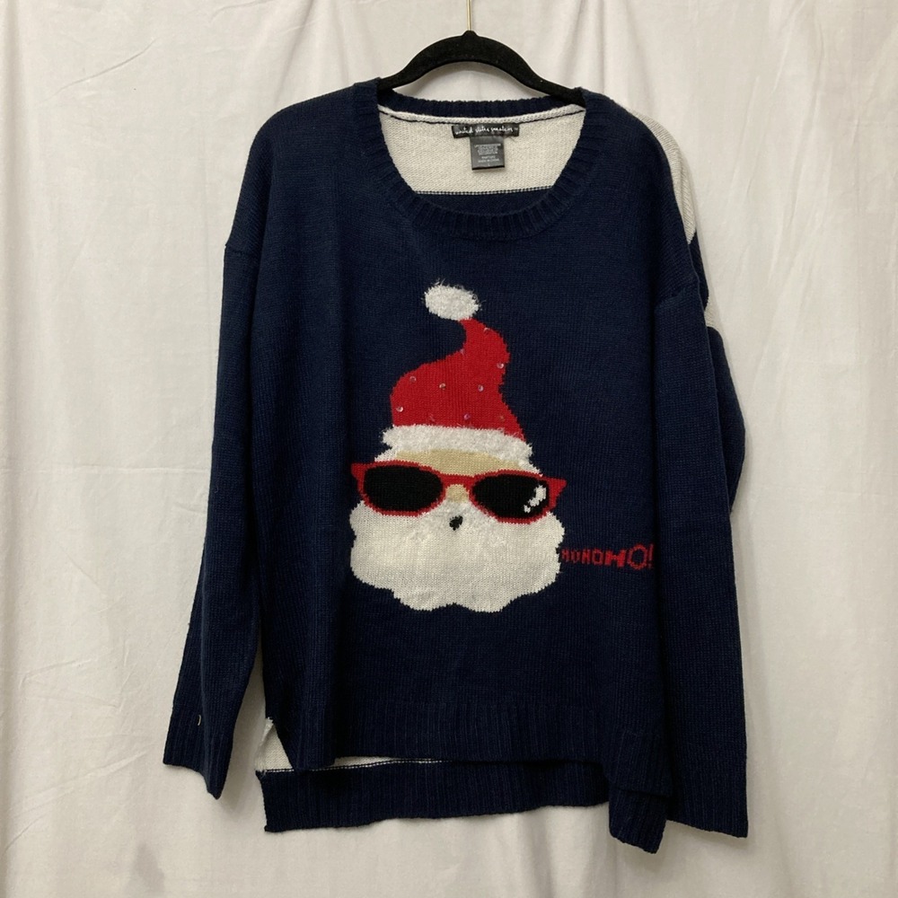 United States Sweaters Holiday Navy Santa wearing Sunglasses Sweater - SZ L